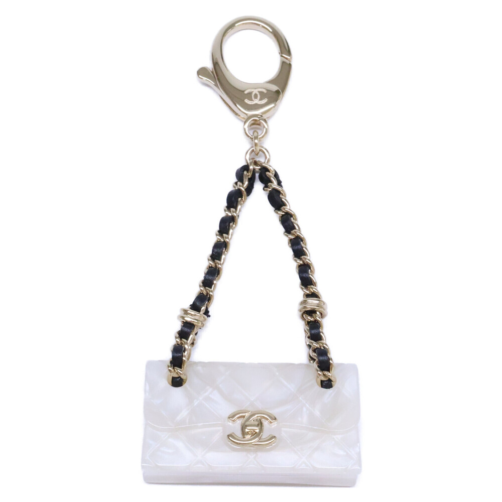 CHANEL Chanel Excellent Condition B23C Matelassé Bag Charm Keychain White Lig...